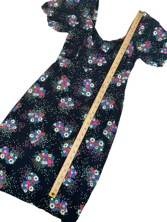 Anthropologie Floral Dress Puff Sleeve Black Mini Fit Flare Size 8 - Picture 7 of 11